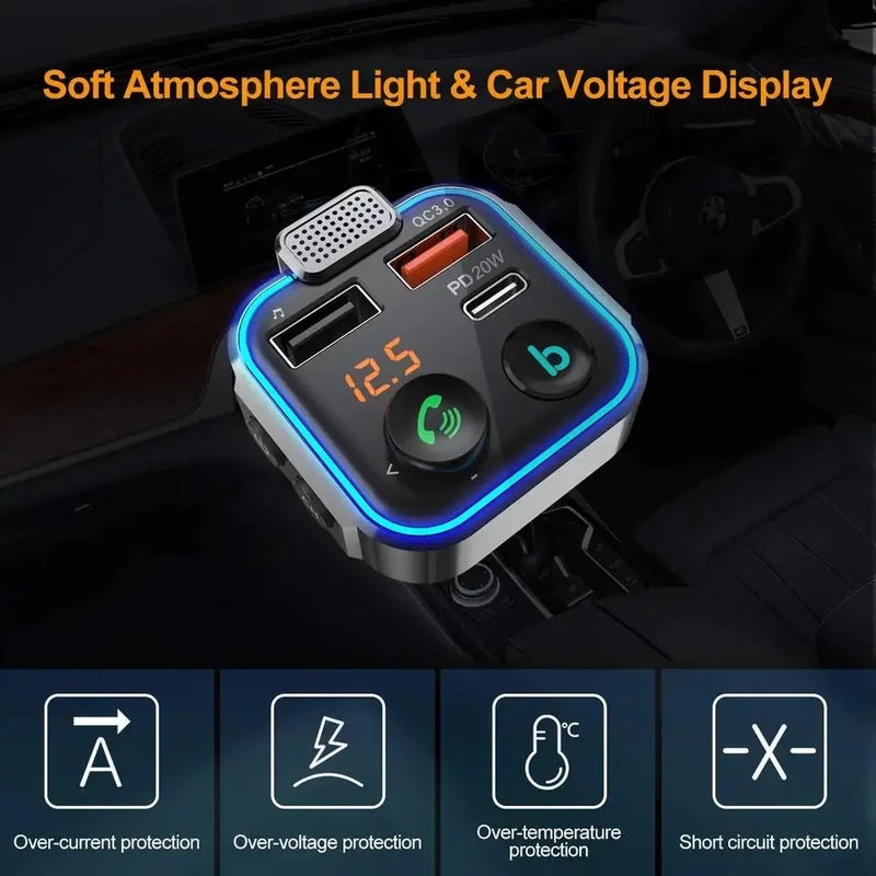 Bluejw Car Bluetooth 5.0 FM Transmitter, QC3.0 Dual USB Car Charger, Handsfree Calling, MP3 Music Player, Automobile Chargers with Display - Image 4